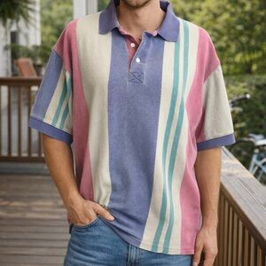 Vintage 90s Woolrich Colorblock Striped Polo Shirt 
Pastel Surf Style